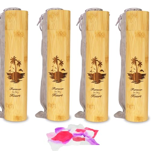 Set of 4 Small Bamboo Scattering Urn Tube for Human Ashes, ECO Friendly Bamboo Spreading Cremation Tube Urn for Human Pet Ashes(Ocean Sunset)