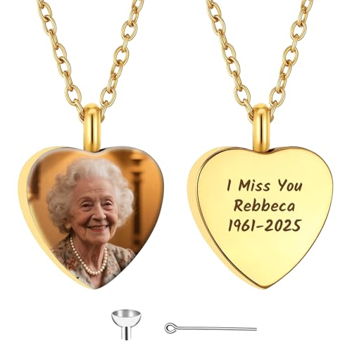 3UMeter Custom Urn Necklace with Photo Stainless Steel Ashes Necklace with Picture Necklace for Ashes of Loved One Urn Necklace for Women Men Memorial Jewelry Gift