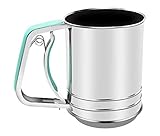 3-Cup Stainless Steel Flour Sifter,Squeeze Sifter for Baking with Compatable Silicone Handle (Green)