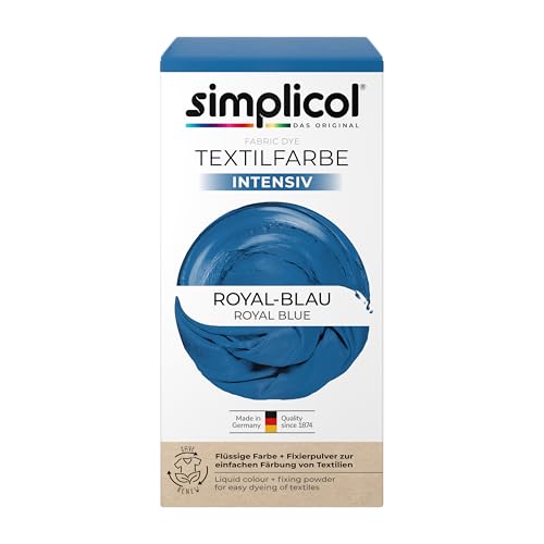simplicol Textilfarbe intensiv Royal-Blau | Einfaches Färben in der Waschmaschine | Flüssige Farbe & Fixierpulver | 1er Pack