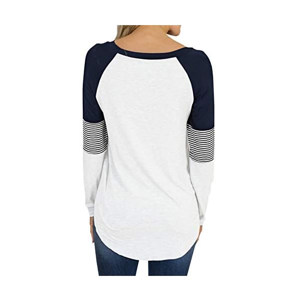 Hilltichu Womens Color Block Round Neck Tunic Tops Casual Long Sleeve Shirt Blouse A-white