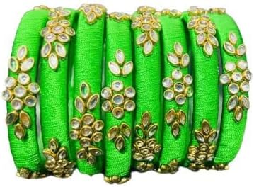 Sihan Handicrafts Kundan Work Silk Thread Bangle Kada For Women Girls 8 PC Set Wedding & Festive Occasion Handmade Multicolored Chura Chuda Chudi Stone Studded(Multicolor)