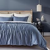 EVERGRACEHOME Tencel Lyocell Cooling Duvet Cover Set Queen Size 3 Piece, 100% Natural Eucalyptus Lyocell Fiber from Austria, Luxury Silky Soft Comforter Cover with 2 Shams, Stormy Blue, 92'x88'