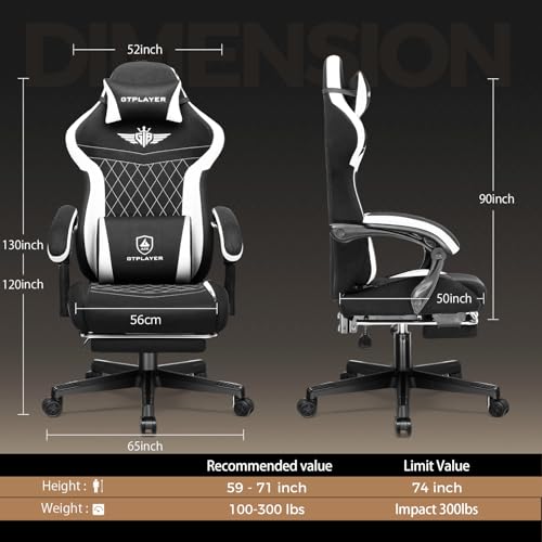 Image of GTPLAYER Big and Tall Gaming Chair 400lbs Heavy Duty Office Chair with Foot Rest, High Back Pocket Spring Ergonomic Computer Chair for Adults,Wide Comfy Seated Cushion with Linkage Armrests,Dark Black