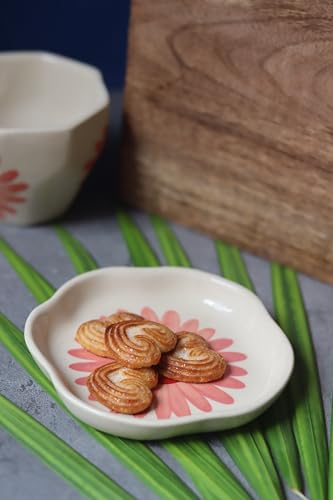 Image of WEAVING HOMES Flower Handmade Dessert Plate, Size: 11 cm Microwave & Dishwahsher Safe (Set of 1)