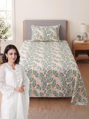 Image of Mafatlal 144 TC Fern Single Bedsheet 90 x 60 Inch | Classic Printed Bed Cover | Soft Comfortable Bedroom Sheet | Easy Wash Material | Home Bedding for Daily Use|Off-White
