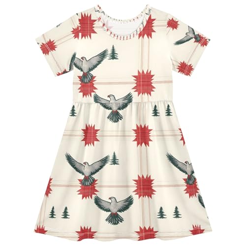 Summer Girl Dresses Hawk Plaid Toddler Short Sleeve A-line Dress Casual Sundress
