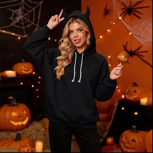 Elneeya Halloween Hoodies for Women Cute Devil Horns Work Fall Sweatshirt - image 8