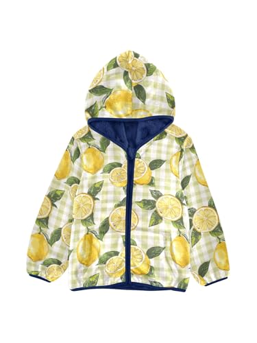 Yellow Lemon Green Checkered Girls Fleece Jacket Girls Fall Jacket Boys Coats Zip Up Hoodie Children Outerwear 2-10T