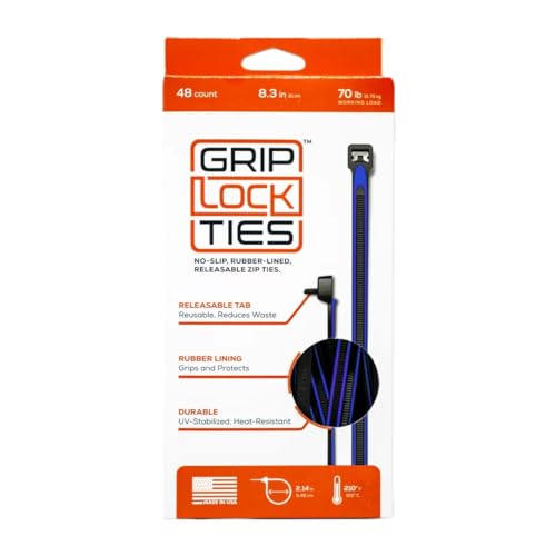 Grip Lock Cable Ties Zip Ties 8 in Long Blue Rubber Lined Nylon Black Reusable Set of 48