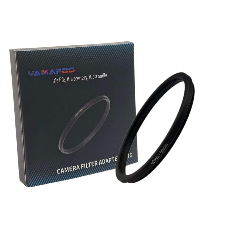 YAMAFOO 62mm to 58mm Step-Up Ring/Step Down Rings Filter Adapter for All Brands UV ND CPL Metal Ring Step-Up Rings Adapter Filter,Black (62-58)
