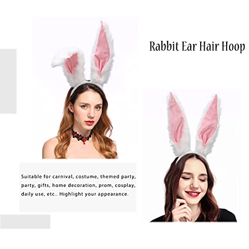 Bunny Ears Headbands Furry Rabbit Ear Headband Party Prom Cosplay Headwear Costume Hair Accessories For Women (White) #TOP3