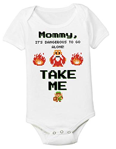 Image of It's Dangerous to Go Alone Gamer Christmas Link Mommy Mom Funny Old School Gamer Mothers Day Gift Baby Bodysuit 6-12 Months Onesie Nerd Parents Infant Shirt ZELMOM612SS