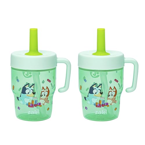 Zak Designs Bluey Capri Toddler Tumbler For Travel or At Home 10oz 2-Pack Durable Plastic Sippy Cups With Handle and Leak-Proof Design are Perfect For Kids (Bluey and Bingo)