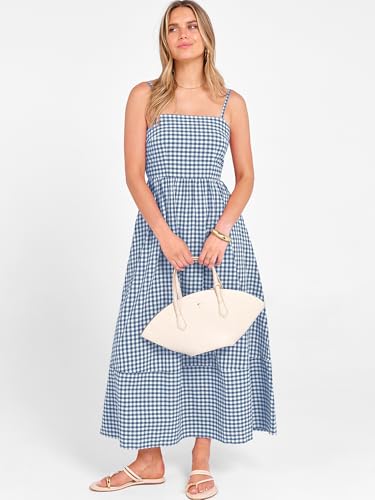 Image of Caracilia Womens Maxi Dresses Gingham Spaghetti Strap Back Smocked Flowy Long Sundress Summer Beach Vacation Clothes 2026