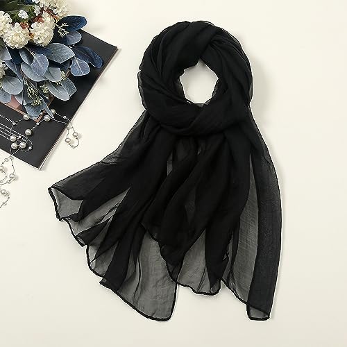 Black Silk-Feeling-Sheer-Scarf for Women Lightweight Chiffon-Scarves for Evening Dress Wedding Sunscreen Shawls-Wraps4