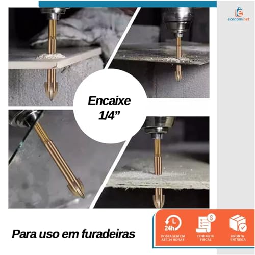 Broca para Vidro Porcelanato Cêramica Titânio Ponta Tungstênio 8mm - Starfer