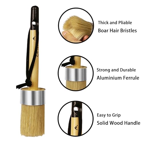 Coltree Chalk Paint Brushes for Furniture, 2 Pcs Boar Hair Bristles Round/Flat Wax Paint Brushes, Suitable for Chalk Paint and Wax by Coltree - Image 3