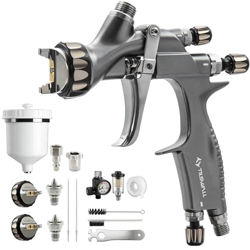 Tilswall Pinto GT HVLP Spray Gun Kit, Truth HVLP Plus Atomisation Paint Gun with 32cm+ Spray Width, All-Stainless Steel Flow Channel, 1.3/1.5/1.7mm Nozzles, Ideal for Automotive and Premium Coating