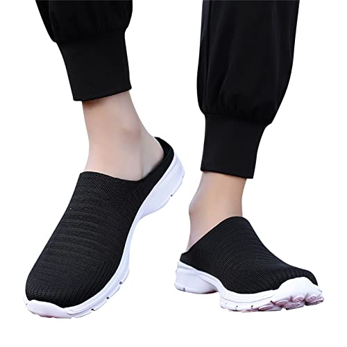 Fashion Summer Men Slippers Mesh Breathable Lightweight Slip On Flat Casual Half Slippers Men's Memory Foam Slippers 12 Black #TOP2