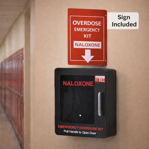Image of Naloxone Overdose Emergency Kit Cabinet - Does Not Include Alarm or Lock | Designed for Wall Mount & Public Access (Metal, Black - No Alarm)