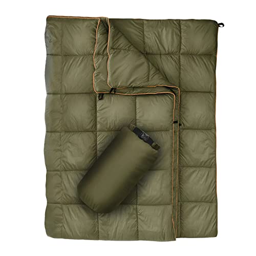 GLORSIGN Outdoor Puffy Camping Blanket, Lightweight Down Alternative Puffy Printed Camping Large Ultra Warm Hammock Top Quilt Waterproof Blanket for Traveling Picnic Beach Party Cold Weather (Olive)