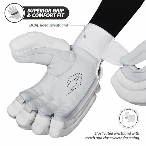 Image of DSC RS 35 God's Plan Cricket Batting Gloves | Airflow Gusset | Moisture Absorption | Optimum Ventilation | Durability & Long-Lasting | Material: PU-Leather | Color: White |