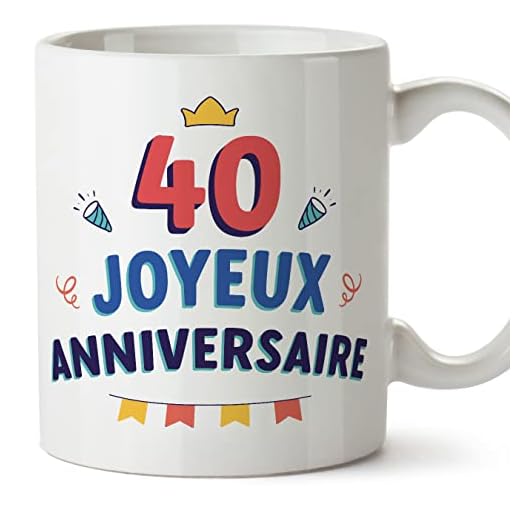 MUGFFINS Tazas 40 Cumpleaños - En Francés - Joyeux anniversaire! - 11 oz / 330 ml - Regalo original y divertido