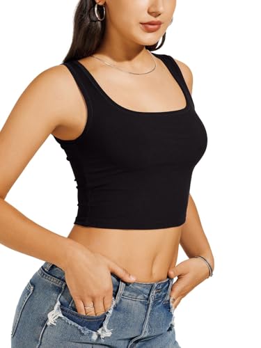REORIA Womens Basic Square Neck Ribbed Tank Tops Workout Crop Tops 2025 Summer Sleeveless Slim Fit Shirts2