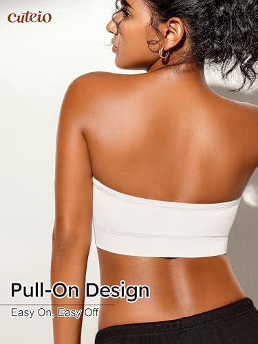 Image of Strapless Bras for Women, S-XL, Non-Slip Silicone Padded Bandeau Bra with Free Clear Strap, Wireless Tube Top Bralette
