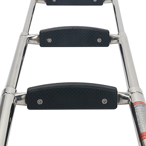 Amarine-Made 3 Steps Drop Down Boat Boarding Ladder With Wider Curve Up Steps 600 Lbs. Capacity, Round Tubing Over Mount-Stainless Steel Telescoping Swim Step Boat Ladder #TOP1