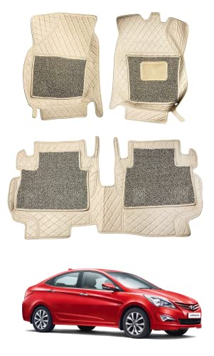 Image of Auto Hub Premium 7D car mat Hyundai Verna Fluidic (Model: 2013-2017), Luxury Double-Stich 7d Car Floor Mat Complete Set, 100% Waterproof and Washable, Color : Beige