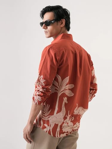 Image of Pinkmint Men Printed Cambric Cotton Shirt |Stylish Designer| Lightweight Summer Wear| Regular Fit Shirt for Men (Available in Plus Size)