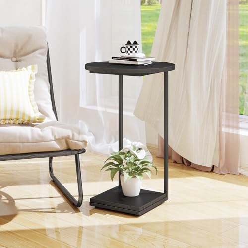 DCLRN C Table End Table,C Shaped End Table for Round,Round Side Table is Suitable for Living Room and Bedroom(Black) by DCLRN - Used condition - Image 2