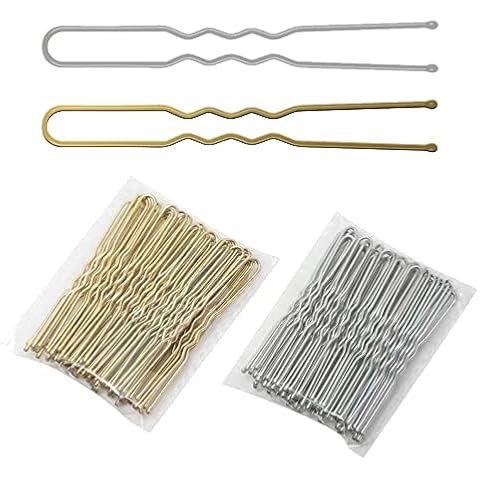 100 Stück Haarnadeln, Metall U Form Haarnadeln, Haarnadel Pins Haarklammer für Damen Mädchen und Frauen - Blond & Silber Cover