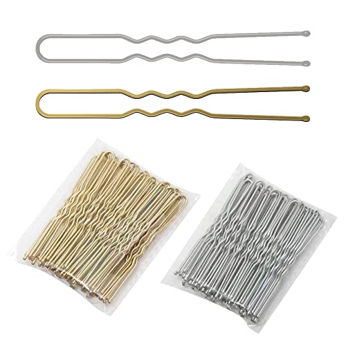 100 Stück Haarnadeln, Metall U Form Haarnadeln, Haarnadel Pins Haarklammer für Damen Mädchen und Frauen - Blond & Silber Cover