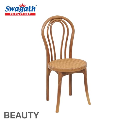Image of Furniture 4 Seater MAX Plastic Cross Leg Dining Table with 4 Beauty Cushioned Chairs - Sandalwood Finish, DIY (Do-It-Yourself) - Ideal for Home, Garden & Cafeteria