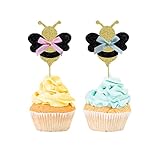 24 Pcs Bow Tie Bee Cupcake Toppers Cute Cake Decoration Birthday Baby Gender Reveal Baby Shower Part