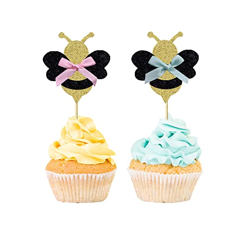 24 Pcs Bow Tie Bee Cupcake Toppers Cute Cake Decoration Birthday Baby Gender Reveal Baby Shower Party Dessert Insert Mgpferd #TOP5