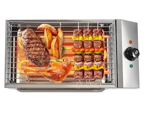 BFDIEEM Smokeless Indoor Grill,1800W Commercial Electric Grill,Adjustable Temperature 122°F-572°F Electric Grill with Removable Griddle,Stainless Steel Indoor Grill BBQ for Restaurant Camping Party