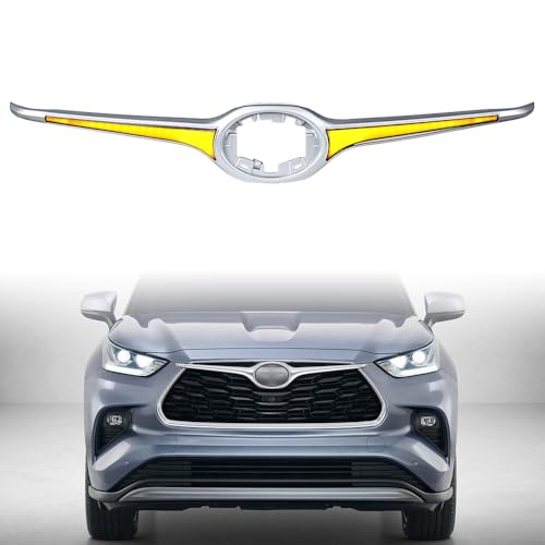 Front Grille w/White Amber Blue LED Daytime Running Light Multi-Function Flashing Turn Signal Lamp 60W Compatible with 2020-2024 Toyota Highlander Hybrid LE XLE Limited Platinum
