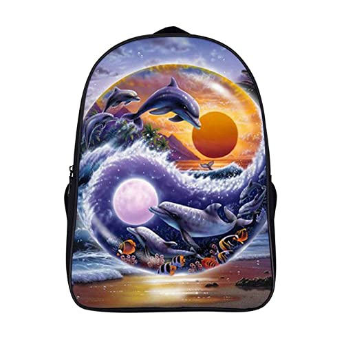 Sac à dos scolaire adolescent garçon fille cartable 40x28x16cm 3D dauphin