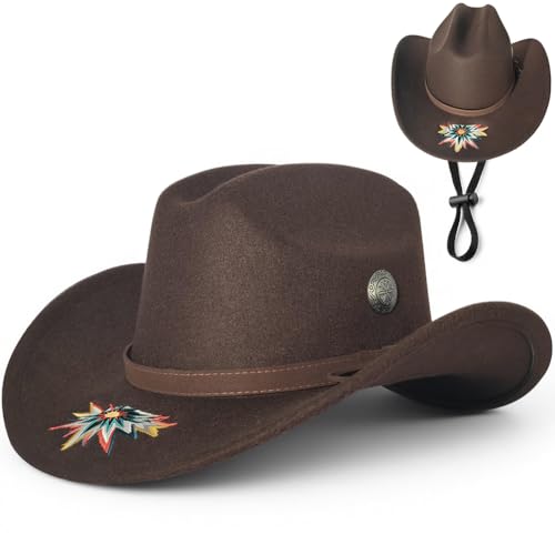 Chapeau de cowboy en feutre pour femmes et hommes, chapeau de cow-boy western taille M 57 cm de tour de tête, chapeau de cowboy texan léger avec boucle de...