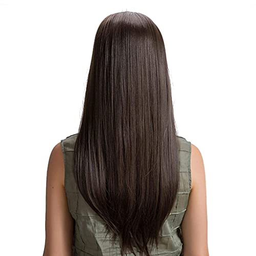 Image of BROWN LONG HAIR WIG STRAIGHT WITH BANGS FOR BEAUTIFUL LOOK