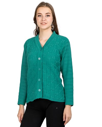 Image of Lady Willington Women Woolen V-Neck Self Design Cardigan Heavy Daffodil Fabric Cardigan Winter Wear Pure Wool Cardigans for Women Sweaters Long Cotty Fully Warm Cardigan Free Sizes