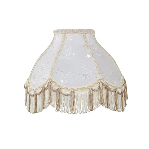 Image of Aspen Creative 55004 Handsewn Scallop Dome Transitional UNO Fringe Lamp Shade in Pearl White Jacquard Fabric, 4 inch Top x 10 inch Bottom x 7 inch Height, Slip UNO 33mm