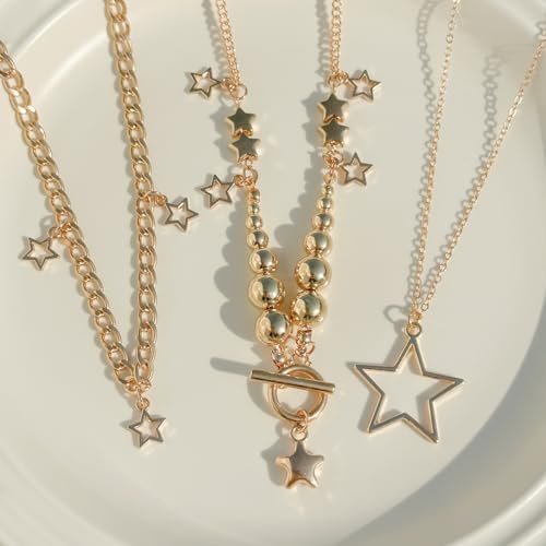 Y2K Star Necklace for Women Layered Necklace Gothic Bead Choker Necklace Fashion Grunge Aesthetic Jewelry for Women3