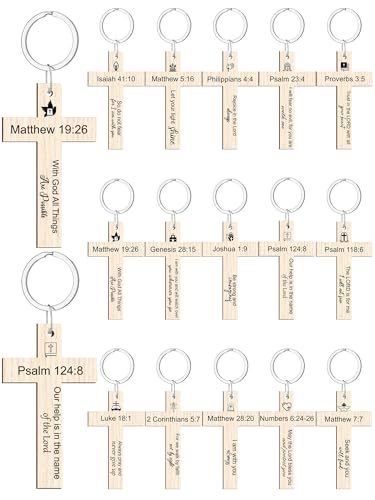 Sureio 105 Pcs Father's Day Church Gift Bulk Cross Keychain Bible Christian Verse Keychains Blessed Dad 15 Styles Bible Verse Wooden Keychain Religious Inspirational Gifts