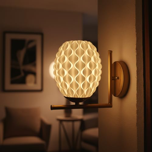 Image of Wall Lamp for Living Room | Wall Light Bedroom, Wall Decor with 7-INCH Unbreakable Polycarbonate Lampshade and Metal Fitting(with Bulb) (Pine L)