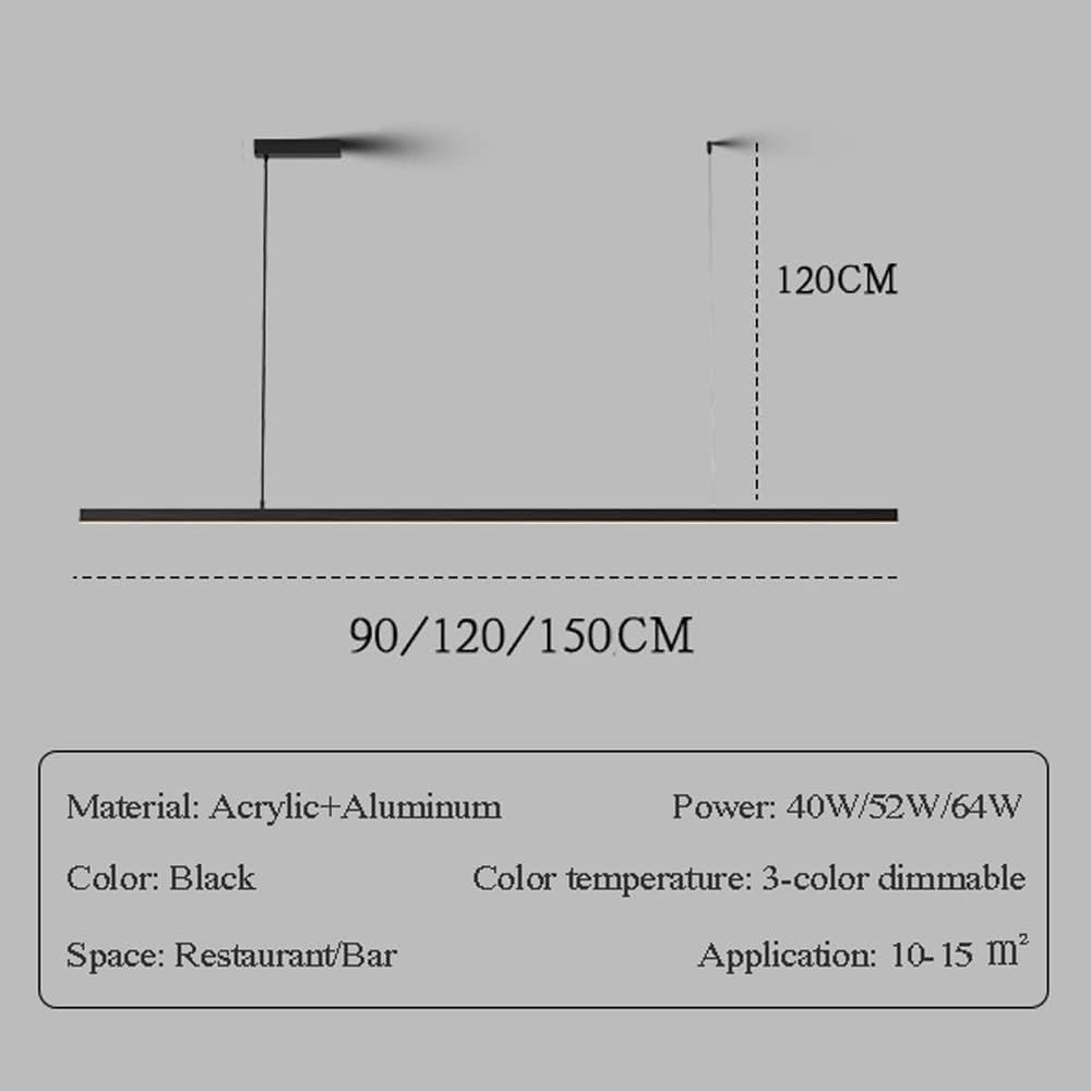 Sospensione Lineare Dimmerabile 40w/52w/64w LED Apparecchio A Sospensione Altezza Regolabile per Cucina Isola Sala da Pranzo Soggiorno Ufficio, Black, 90cm